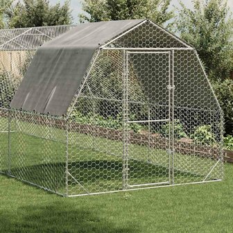 Kippenren met dak 2,5x8x2,25 m gegalvaniseerd staal 2