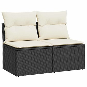 2-delige Loungeset met kussens poly rattan acacia zwart 2