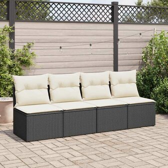 2-delige Loungeset met kussens poly rattan acacia zwart 3