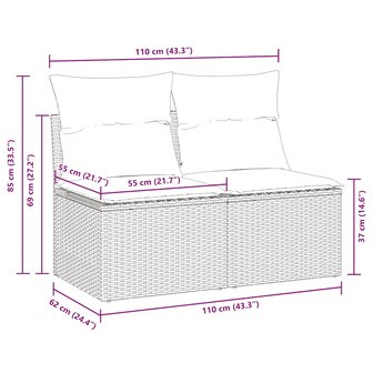 2-delige Loungeset met kussens poly rattan acacia zwart 6