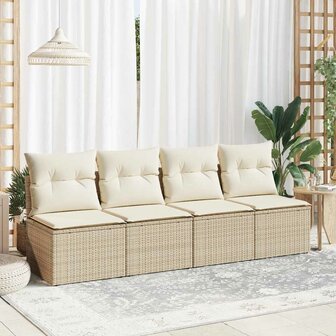 2-delige Loungeset met kussens poly rattan acacia beige 3
