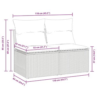 2-delige Loungeset met kussens poly rattan acacia beige 6