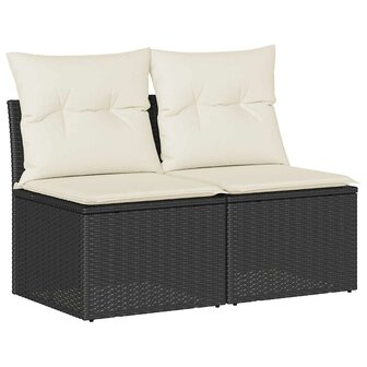 2-delige Loungeset met kussens poly rattan acacia zwart 2