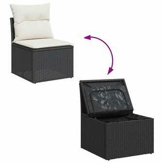 2-delige Loungeset met kussens poly rattan acacia zwart 5