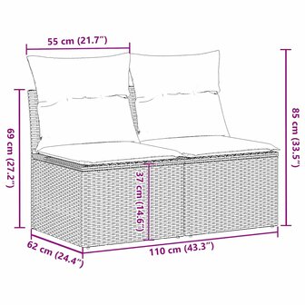 2-delige Loungeset met kussens poly rattan acacia zwart 7