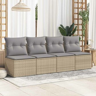 2-delige Loungeset met kussens poly rattan acacia beige 3