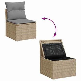 2-delige Loungeset met kussens poly rattan acacia beige 5