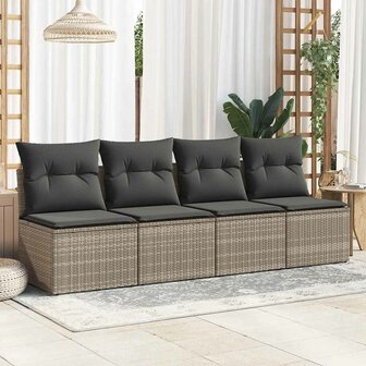 2-delige Loungeset met kussens poly rattan acacia grijs 3