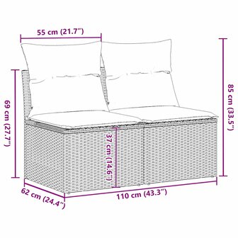 2-delige Loungeset met kussens poly rattan acacia grijs 7