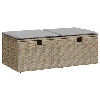 2-delige Loungeset met kussens poly rattan acacia beige 2