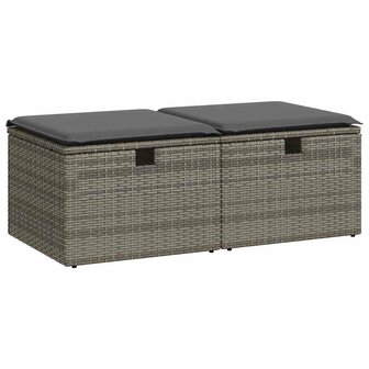 2-delige Loungeset met kussens poly rattan acacia grijs 2