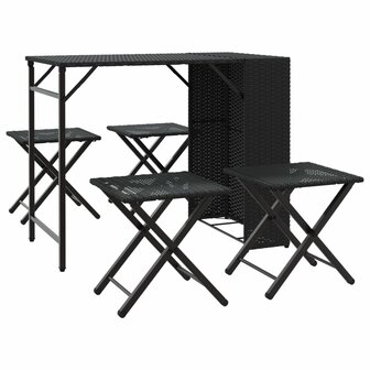5-delige Tuinset inklapbaar poly rattan zwart  2