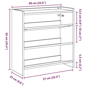 Schoenenrek 60x25x62 cm bewerkt hout grijs sonoma eikenkleurig 9