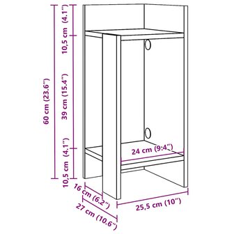 Bijzettafeltje met plank 25,5x27x60 cm wit 9
