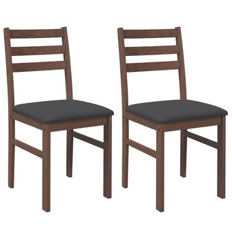 Eetkamerstoelen met kussens 2 st massief hout rubber bruin 2