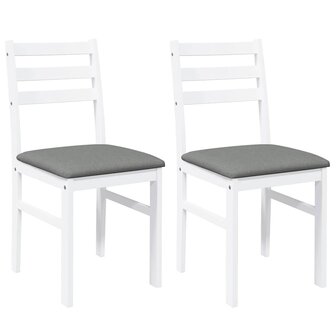 Eetkamerstoelen met kussens 2 st massief hout rubber wit 2