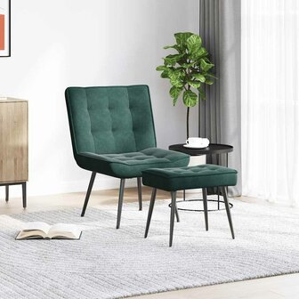 Relaxstoel met voetenbank fluweel donkergroen 3