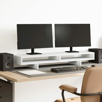 Monitorstandaard 100x27x15 cm bewerkt hout wit 1