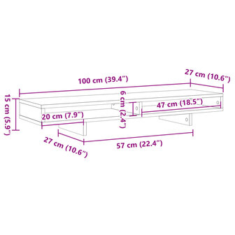 Monitorstandaard 100x27x15 cm bewerkt hout wit 9