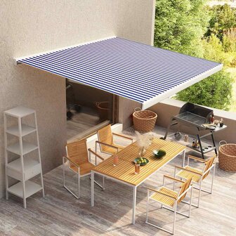 Luifel gemotoriseerd 350x250 cm blauw en wit 1