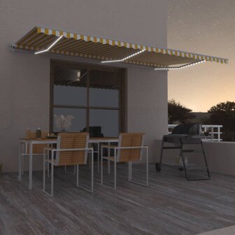 Luifel automatisch met LED en windsensor 600x300 cm geel en wit 1