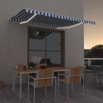 Luifel automatisch met LED en windsensor 400x350 cm blauw wit 1