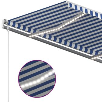 Luifel automatisch met LED en windsensor 400x350 cm blauw wit 5