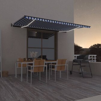 Luifel automatisch met LED en windsensor 500x300 cm blauw wit 1