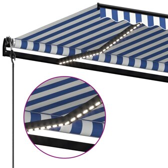 Luifel automatisch met LED en windsensor 500x300 cm blauw wit 5