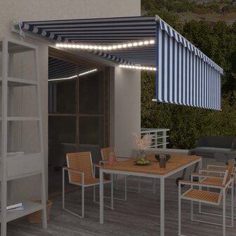 Luifel automatisch rolgordijn LED windsensor 5x3 m blauw en wit  1