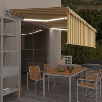 Luifel automatisch rolgordijn LED windsensor 5x3 m geel en wit  1
