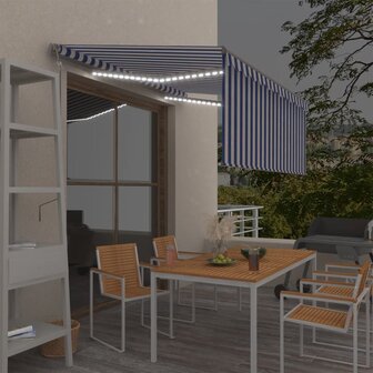 Luifel met rolgordijn, LED en windsensor 3,5x2,5 m blauw en wit 1
