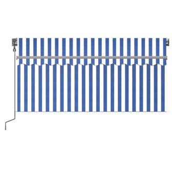 Luifel met rolgordijn, LED en windsensor 3,5x2,5 m blauw en wit 3
