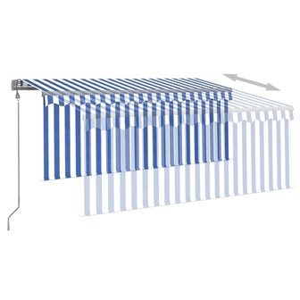 Luifel met rolgordijn, LED en windsensor 3,5x2,5 m blauw en wit 4