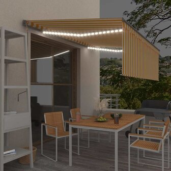 Luifel automatisch rolgordijn LED windsensor 4x3 m geel en wit   1