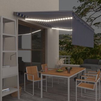 Luifel met rolgordijn, LED en windsensor 4,5x3 m blauw en wit 1