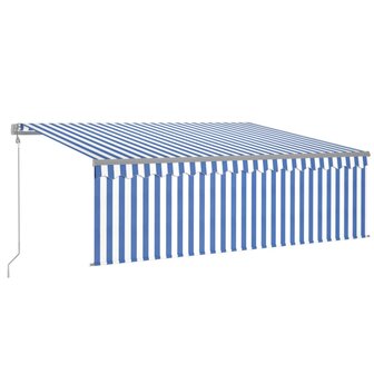 Luifel met rolgordijn, LED en windsensor 4,5x3 m blauw en wit 2