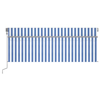 Luifel met rolgordijn, LED en windsensor 4,5x3 m blauw en wit 3