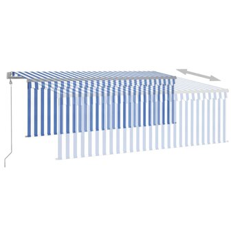 Luifel met rolgordijn, LED en windsensor 4,5x3 m blauw en wit 4