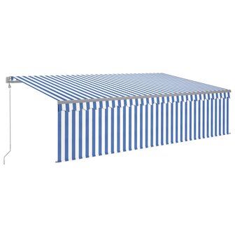Luifel automatisch rolgordijn LED windsensor 5x3 m blauw en wit 2
