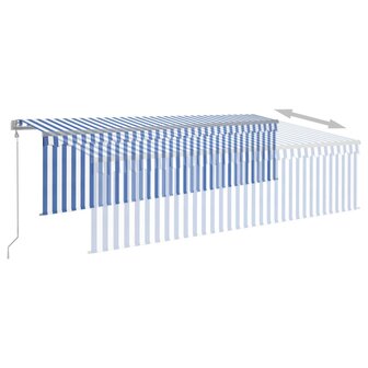 Luifel automatisch rolgordijn LED windsensor 5x3 m blauw en wit 4