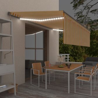 Luifel automatisch rolgordijn LED windsensor 5x3 m geel en wit 1