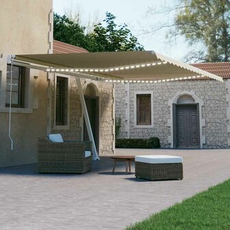 Luifel automatisch met LED en windsensor 600x300 cm cr&egrave;mekleur 1