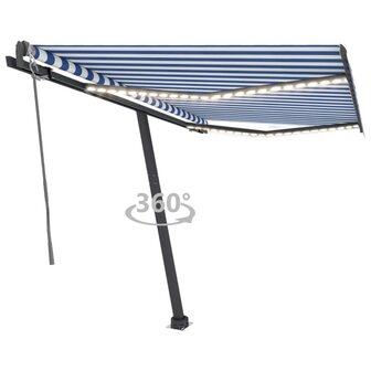 Luifel automatisch met LED en windsensor 300x250 cm blauw wit 1