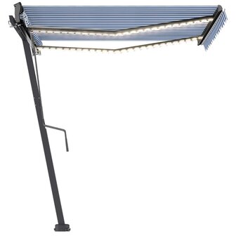 Luifel automatisch met LED en windsensor 300x250 cm blauw wit 6