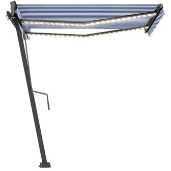 Luifel automatisch met LED en windsensor 350x250 cm blauw wit 2