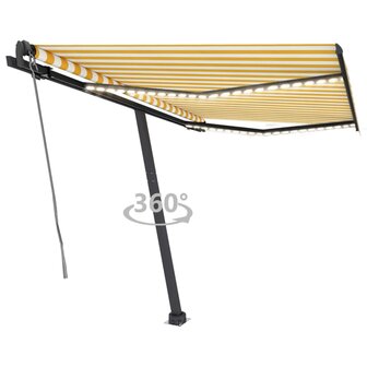 Luifel automatisch met LED en windsensor 350x250 cm geel en wit 1