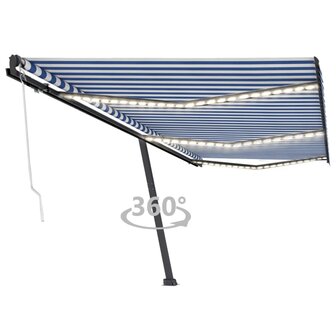 Luifel automatisch met LED en windsensor 600x300 cm blauw wit 1