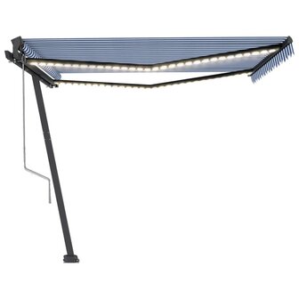 Luifel automatisch met LED en windsensor 400x350 cm blauw wit 4