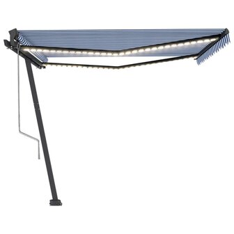 Luifel automatisch met LED en windsensor 450x350 cm blauw wit 4